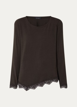 River Woods Dames Longsleeve met details van kant in de kleur Donkerbruin