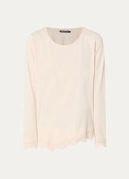 River Woods Dames Longsleeve met details van kant in de kleur Donkerkhaki