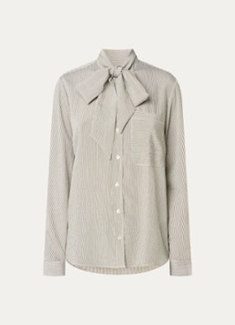 River Woods Dames Blouse met streepprint en sjaalkraag in de kleur Gebroken wit
