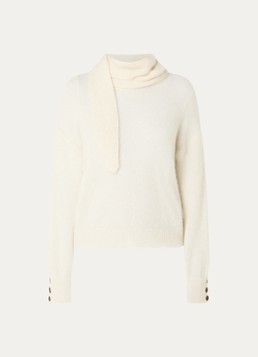 River Woods Dames Fijngebreide trui in alpaca wolblend met sjaalkraag in de kleur Gebroken wit