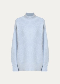 River Woods Dames Grofgebreide trui in alpaca wolblend met col in de kleur Lichtblauw