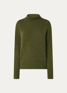 River Woods Dames Grofgebreide trui in alpaca wolblend met col in de kleur Donkerkhaki