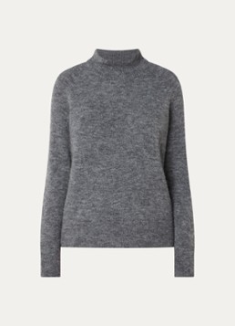 River Woods Dames Grofgebreide trui in alpaca wolblend met col in de kleur Middengrijs