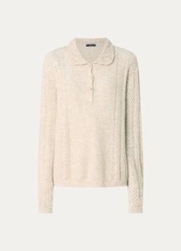 River Woods Dames Grogebreide trui in alpaca wolblend met opengewerkt dessin in de kleur Beige