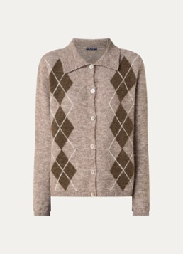River Woods Dames Fijngebreid vest in wolblend met ruitdessin in de kleur Donkerbeige