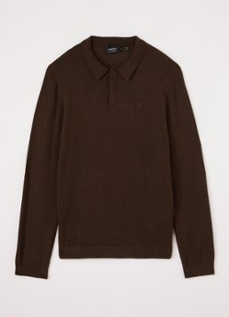 Lyle & Scott Jongens Fijngebreide polo met logo in de kleur Donkerbruin, maat: 12J-13J=152