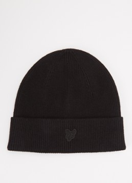 Lyle & Scott Fijngebreide muts met logo in de kleur Zwart, maat: ONE SIZE