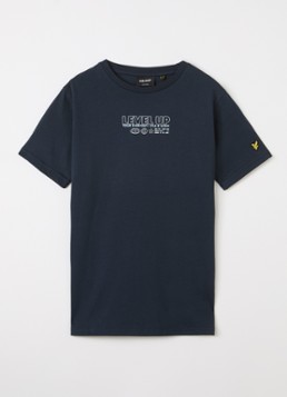 Lyle & Scott Jongens Level Up T-shirt met logo in de kleur Donkerblauw, maat: 15-16J=176