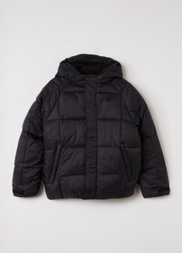 Lyle & Scott Jongens Tonal Eagle puffer jas met quiltpatroon en capuchon in de kleur Zwart, maat: 14J-15J=164