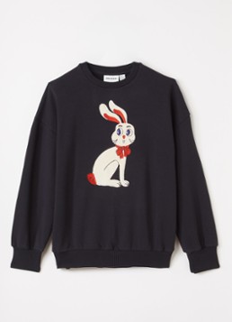 Mini Rodini Meisjes Rabbit Application sweater met applicatie in de kleur Zwart, maat: 140/146