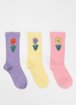 Mini Rodini Meisjes Violas sokken met bloemenprint in 3-pack in de kleur Multicolor, maat: 32/35