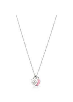 Tiffany & Co. Dames Pink Double Heart Tag Mini ketting van sterling zilver met diamant 52676 in de kleur