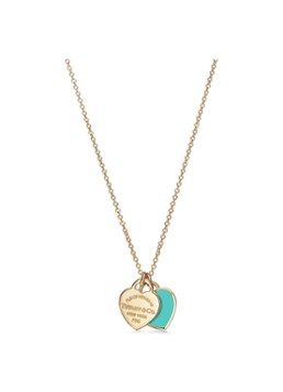 Tiffany & Co. Dames Double Heart Tag Mini ketting van 18 karaat geelgoud 68411 in de kleur
