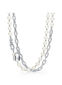 Tiffany & Co. Heren Lock parelketting van sterling zilver, 9-10 mm 57567 in de kleur