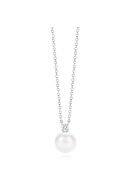 Tiffany & Co. Dames Ketting van 18 karaat witgoud met parel en diamant 44787 in de kleur