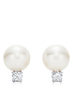 Tiffany & Co. Dames Oorknopjes van witgoud met parel en diamant 44786 in de kleur
