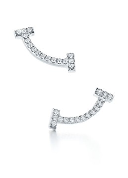 Tiffany & Co. Dames Smile oorknopjes van 18 karaat witgoud met diamant 74010 in de kleur