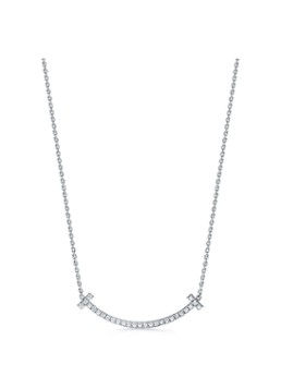 Tiffany & Co. Dames Medium Smile ketting van 18 karaat witgoud met diamant en hanger 64242 in de kleur