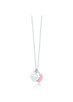 Tiffany & Co. Dames Pink Double Heart Tag Mini ketting van sterling zilver 63802 in de kleur