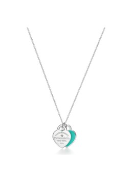 Tiffany & Co. Dames Blue Double Heart Tag Small ketting van sterling zilver met diamant 76434 in de kleur