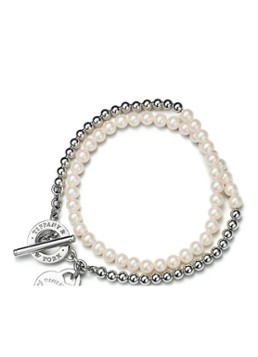 Tiffany & Co. Dames Small wikkelarmband van sterling zilver met zoetwaterparel en diamant 29578 in de kleur