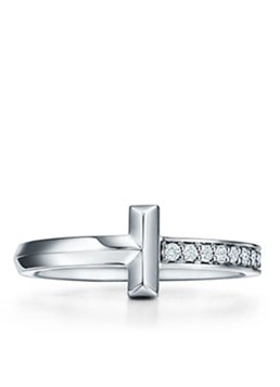 Tiffany & Co. Dames Tiffany T T1 ring van 18 karaat witgoud met diamant 67943 in de kleur