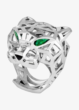 Cartier Dames Panthère de Cartier ring van 18 karaat witgoud met onyx en tsavoriet granaat CRN47309 in de kleur Witgoud