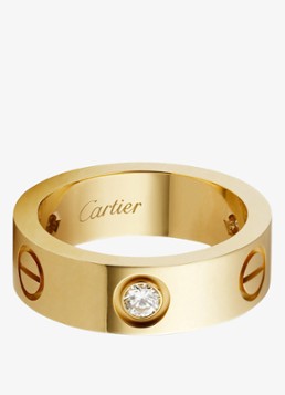 Cartier Heren LOVE ring, klassiek model van 18 karaat geelgoud met 0.23 ct diamant CRB40324 in de kleur Geelgoud
