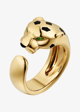 Cartier Dames Panthère de Cartier ring, medium model van 18 karaat geelgoud met onyx en tsavoriet granaat CRB42308 in de kleur Geelgoud