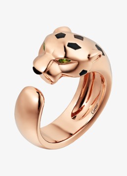 Cartier Dames Panthère de Cartier ring, medium model van 18 karaat roségoud met onyx en tsavoriet granaat CRB42309 in de kleur Roségoud