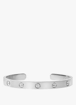 Cartier Dames LOVE bangle open klassiek model van 18 karaat witgoud met 0.10 ct diamant CRB6029917 in de kleur Witgoud