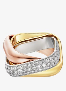 Cartier Dames Trinity ring van 18 karaat rosé-, wit-, en geelgoud en 145 diamanten CRB42420 in de kleur Multicolor