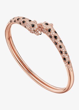 Cartier Dames Panthère de Cartier armband, klein model van 18 karaat roségoud met onyx, smaragd en 1.64 ct diamant CRN6725717 in de kleur Roségoud