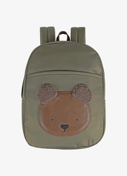 Donsje Amsterdam Jongens Pibbe Bear rugzak met leren details in de kleur Olijfgroen, maat: ONE SIZE