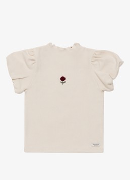 Donsje Amsterdam Meisjes Marien Rose ribgebreide top in katoenblend in de kleur Ivoor, maat: 4Y-5Y=110