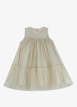 Donsje Amsterdam Meisjes Negina mini jurk met tule in de kleur Naturel, maat: 6Y-7Y=122
