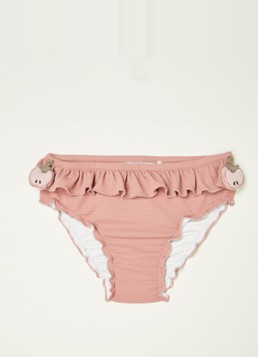Donsje Amsterdam Meisjes Sisi zwemslip met volant en structuur in de kleur Koraalroze, maat: 6-7Y=122