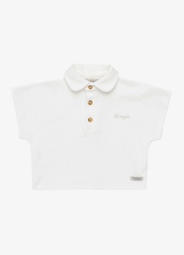 Donsje Amsterdam Jongens Ivelle polo met ribstructuur in de kleur Gebroken wit, maat: 5-6Y=116