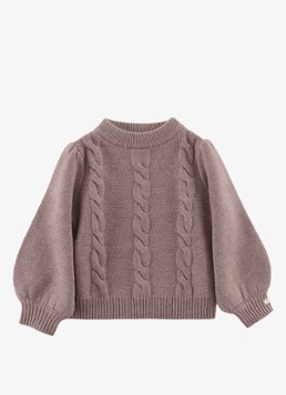Donsje Amsterdam Meisjes Niena kabelgebreide trui van merino wol in de kleur Donkerroze, maat: 7-8Y=128