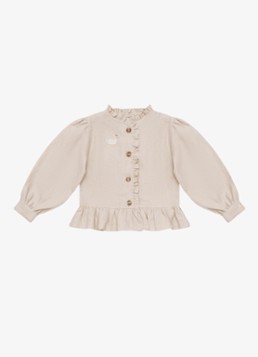 Donsje Amsterdam Meisjes Siles blouse met borduring in llinnenblend in de kleur Beige, maat: 4-5Y=110