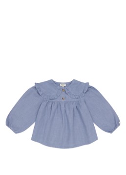 Donsje Amsterdam Meisjes Thewa blouse in linnenblend in de kleur Royalblauw, maat: 5-6Y=116