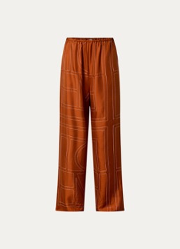 TOTEME Dames High waist loose fit pantalon van zijde met logoborduring in de kleur Oranjebruin, maat: 42
