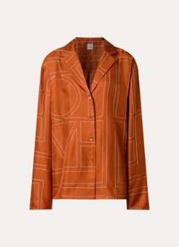 TOTEME Dames Blouse van zijde met logoborduring in de kleur Oranjebruin, maat: 38