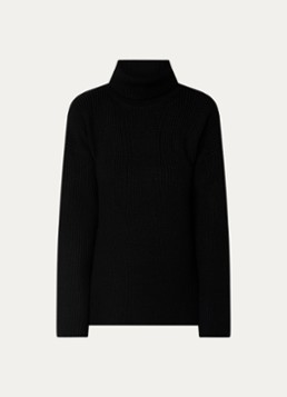 TOTEME Dames Grofgebreide trui van wol met col en split in de kleur Zwart, maat: S