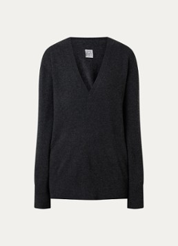 TOTEME Dames Fijngebreide pullover van kasjmier met V-hals in de kleur Antraciet, maat: L