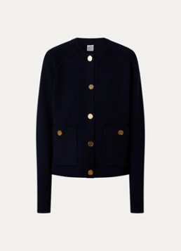 TOTEME Dames Grofgebreid vest in wolblend met opgestikte zakken in de kleur Donkerblauw, maat: L