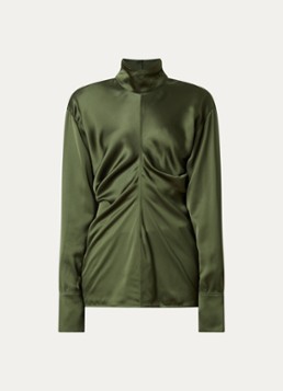 TOTEME Dames Blouse van satijn met opstaande kraag en plooidetail in de kleur Donkergroen, maat: 34