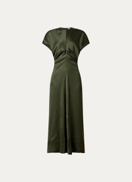 TOTEME Dames Maxi avondjurk met plooien in de kleur Donkergroen, maat: 40