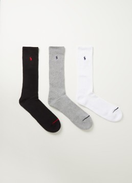 Ralph Lauren Heren Sokken met logo in 3-pack in de kleur Grijsmele, maat: 43/46
