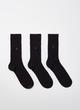 Ralph Lauren Heren Sokken met logoborduring in 3-pack in de kleur Zwart, maat: 39/42